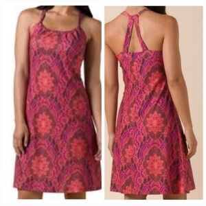 Prana Quinn Racerback Athleisure Dress Red Multi Mandala Print Medium